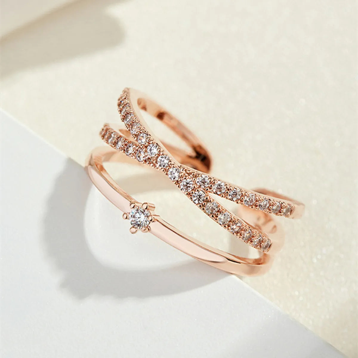 gold plated rings for women-Fashion Geometric Copper Plating Zircon Open Ring