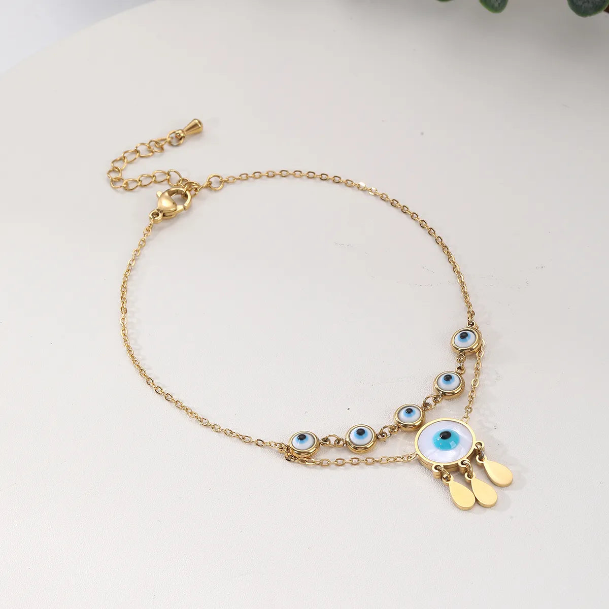 cute charm bracelet for women-Hawaiian Tropical Cool Style Eye Solid Color Butterfly 304 Stainless Steel Plating Inlay Shell 18K Gold Plated Women'S Anklet