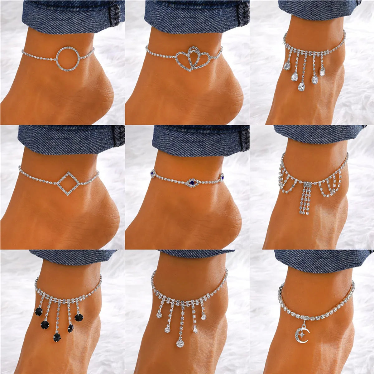 wedding anklet for women-Vacation Simple Style Moon Heart Shape Copper Inlay Artificial Rhinestones Artificial Diamond Gold Plated Silver Plated Women's Anklet