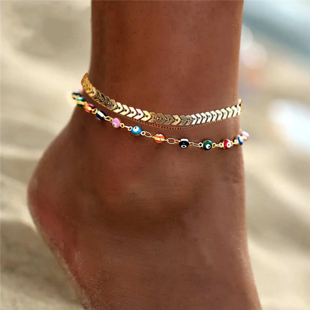 diamond anklet for women-Vacation Devil's Eye Butterfly Alloy Plating Anklet