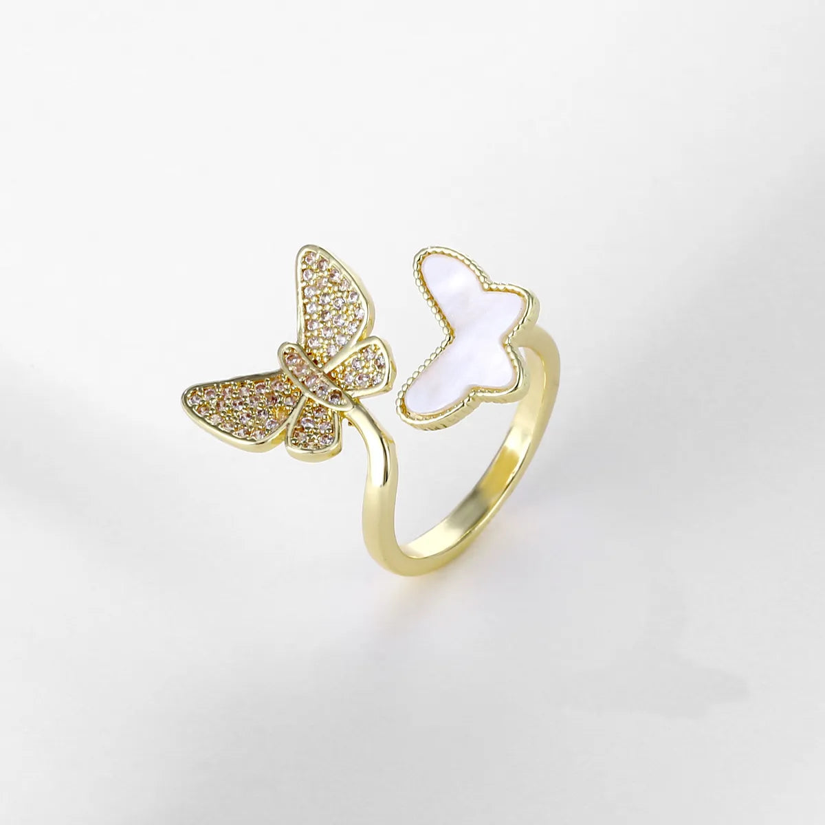 personalized rings for women-Simple Style Commute Star Heart Shape Butterfly Copper Plating Inlay Shell Zircon Gold Plated Open Ring