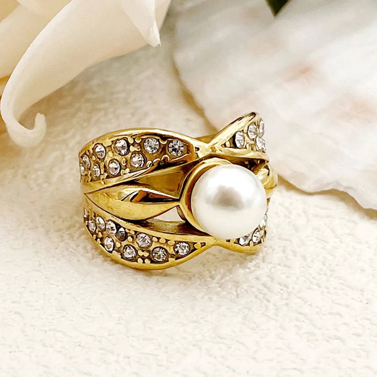 stackable silver rings for women-Wholesale Roman Style British Style Commute Cross Stainless Steel Plating Inlay Gold Plated Zircon Rings