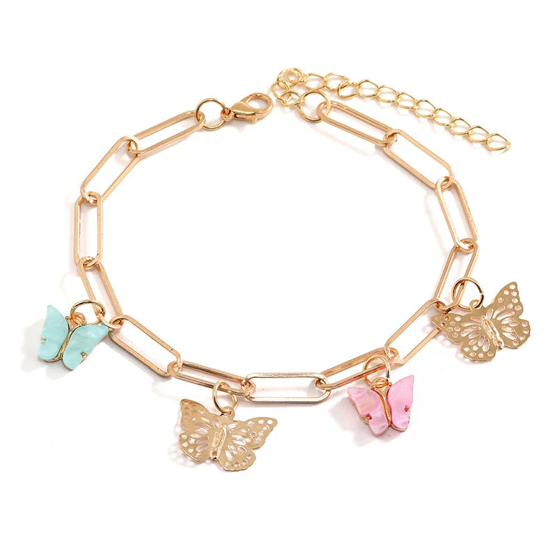 trendy anklet for women-Simple Style Commute Butterfly Alloy Hollow Out Women's Anklet