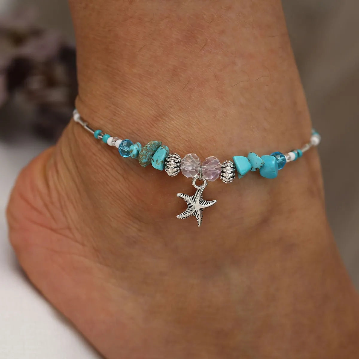 friendship bracelet for women-Retro Star Glass Glass Beaded Women's Anklet