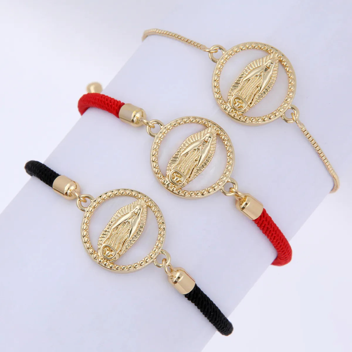 affordable rings for women-Wholesale Jewelry Simple Style Classic Style Virgin Mary Rope Copper Shell 18K Gold Plated Plating Inlay Drawstring Bracelets