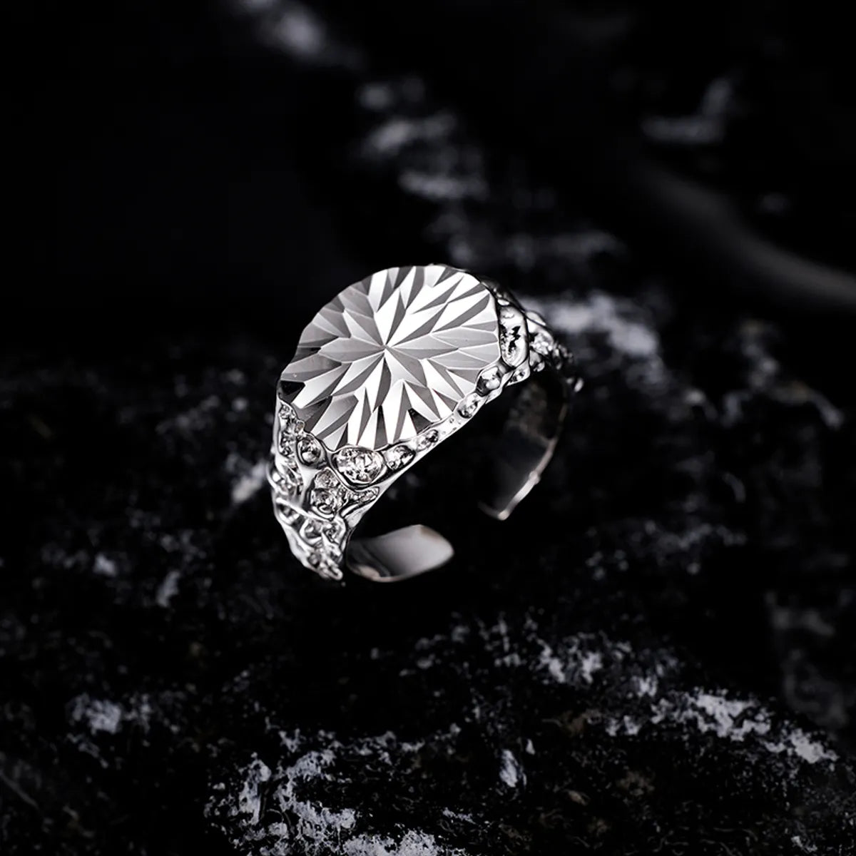 engagement rings with diamonds for women-White Gold Plated Sterling Silver Geometric Flower Open Rings