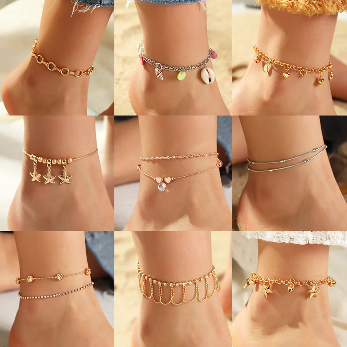 thick bracelet for women-Simple Shell Starfish Diamond Anklet Wholesale