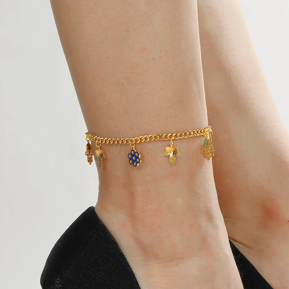 silver charm bracelet for women-Retro Maple Leaf Butterfly 18k Gold Plated Copper Wholesale Anklet