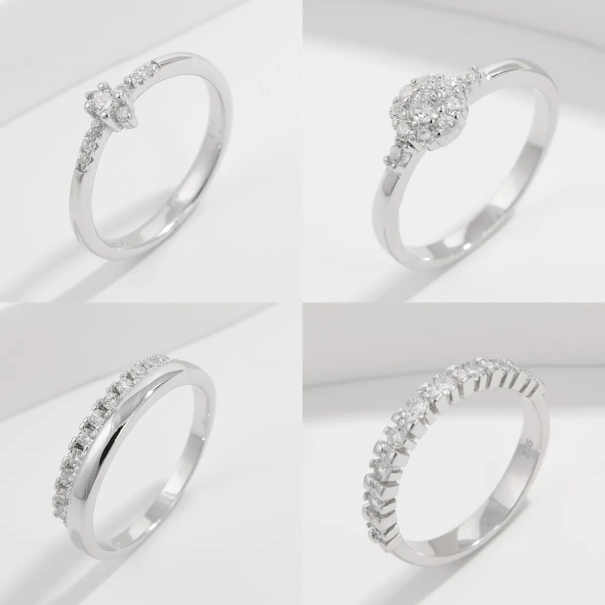 platinum rings for women-Sterling Silver White Gold Plated Elegant Romantic Plating Inlay Solid Color Zircon Rings