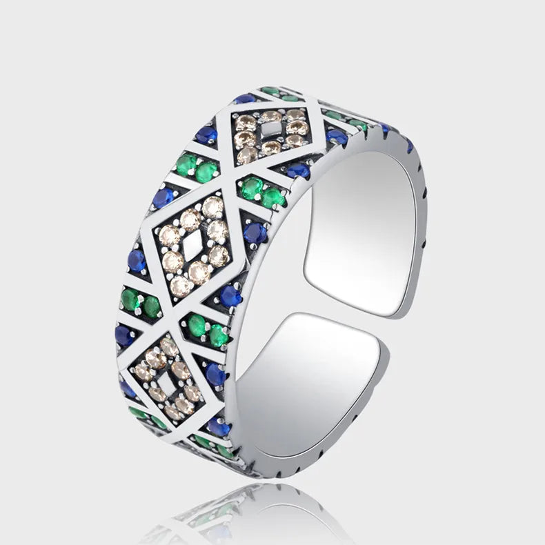 anniversary rings for women-Modern Style Geometric Sterling Silver Inlay Zircon Open Ring