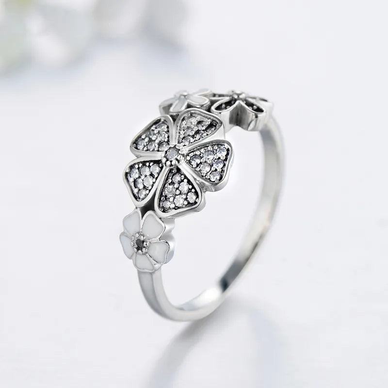 vintage-style rings for women-Vintage Style Sweet Flower Sterling Silver Plating Inlay Zircon Thai Silver Rings