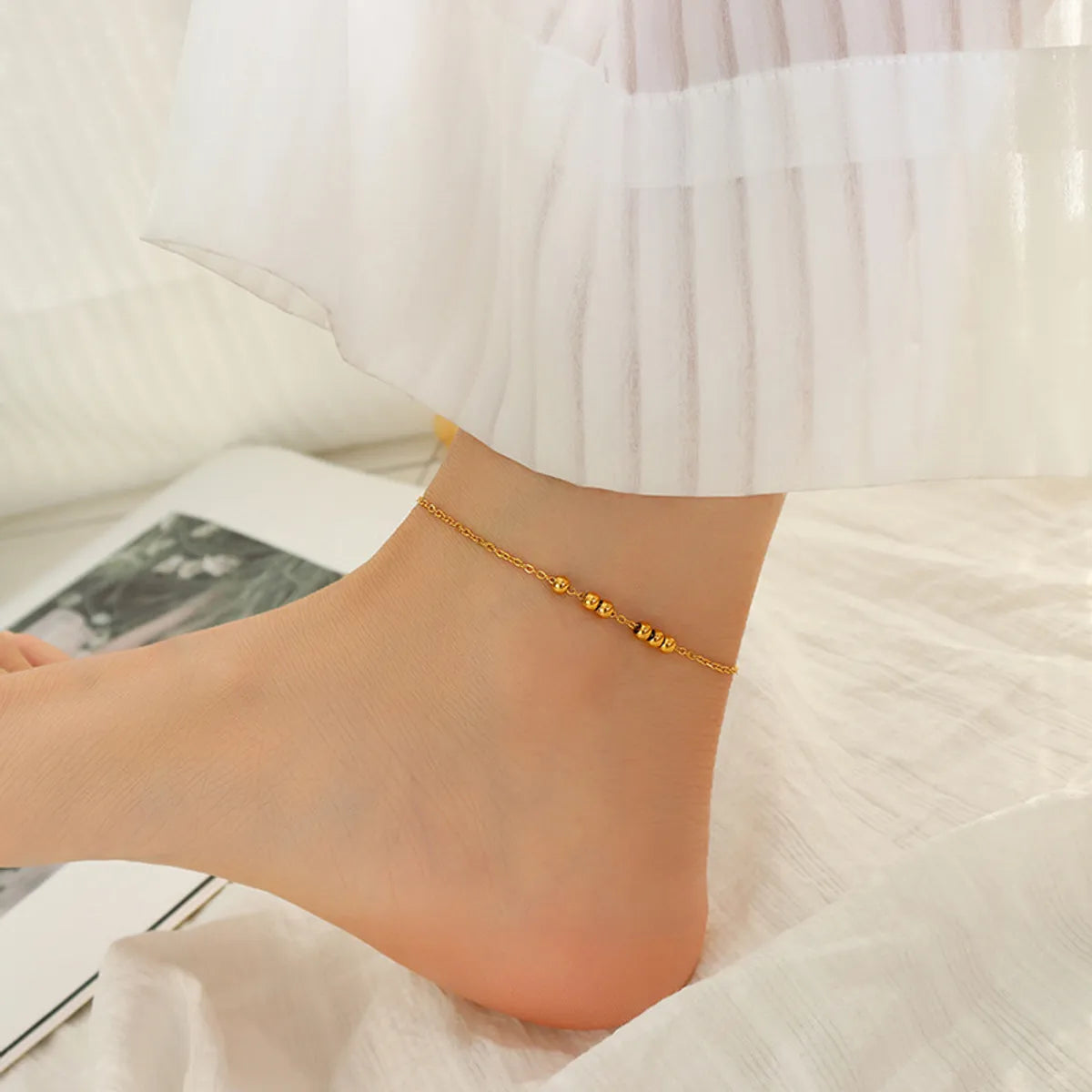 S092-Gold Six-Bead Anklet-20 + 5cm