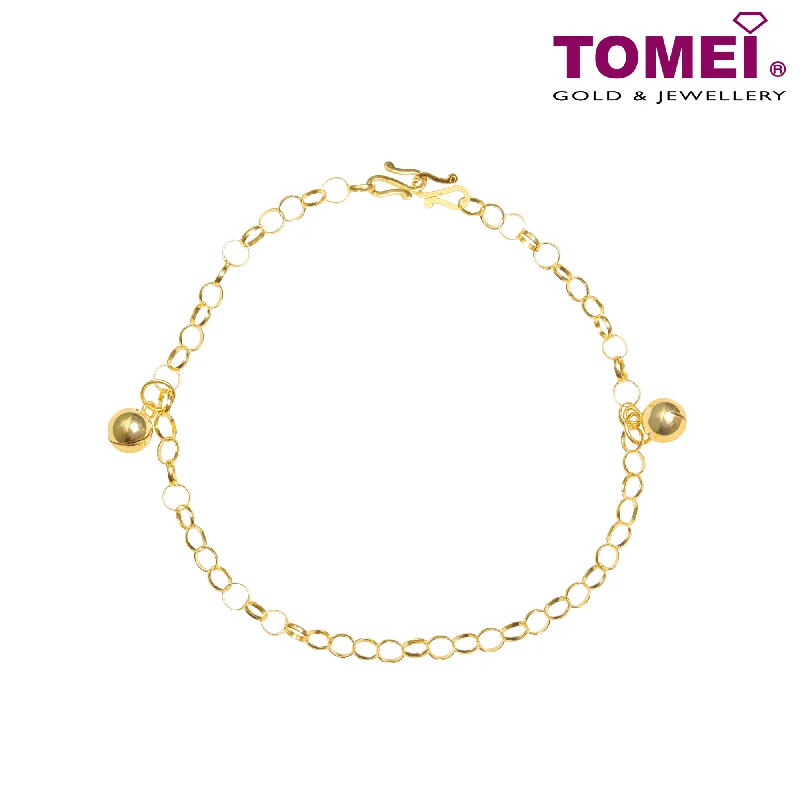 minimalistic anklet for women-TOMEI Jingling & Blessing Double Treasures Baby Anklet, Yellow Gold 916