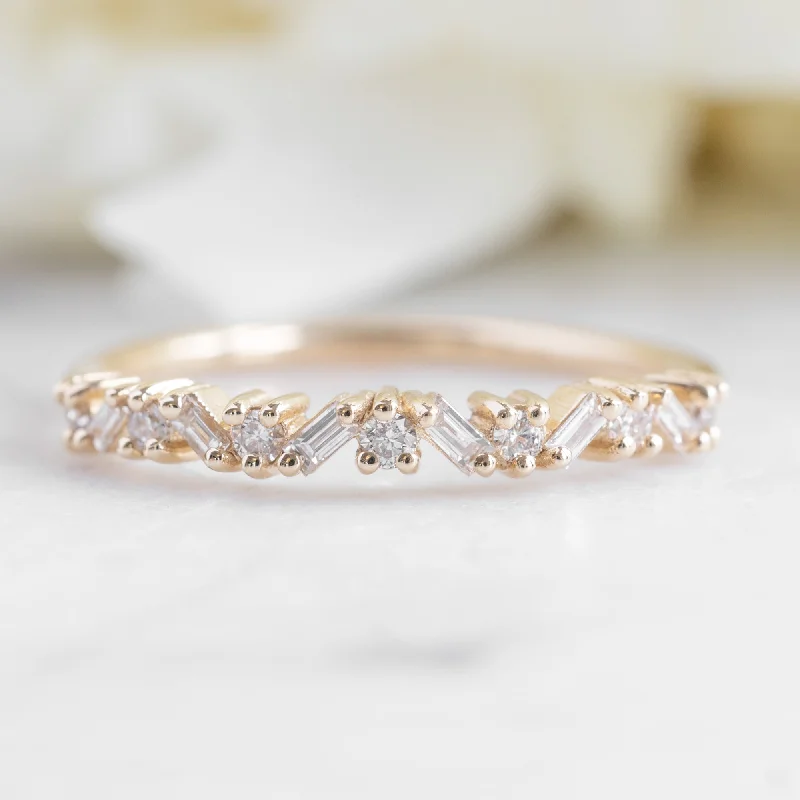 yellow gold engagement rings for women-The Baguette Confetti Stacking Ring | 14K or 18K Yellow Gold