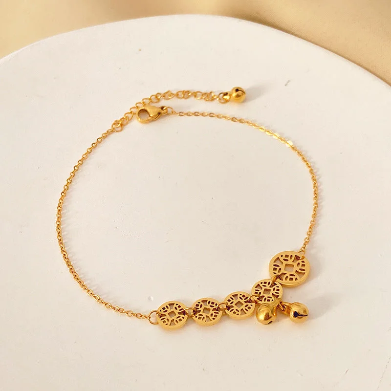 Gold Copper Coin Bell Anklet