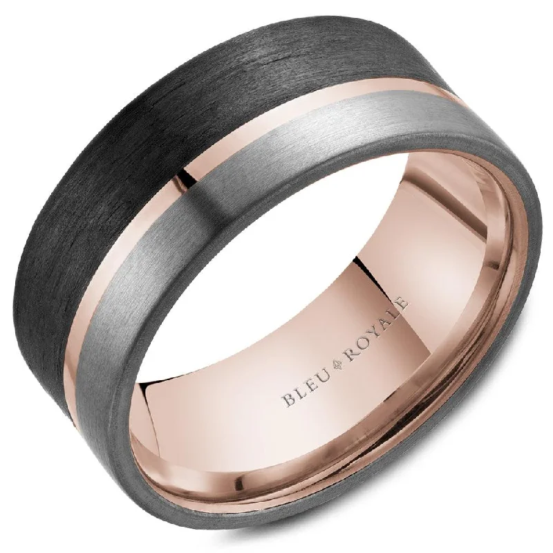 engagement rings with rose gold bands for women-14K Rose Gold Trim With Forged Carbon, Tantalum