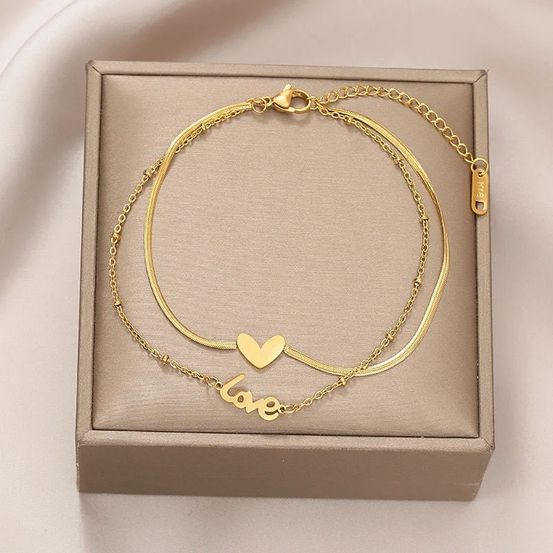 W57 Double Layer Love Anklet-Gold