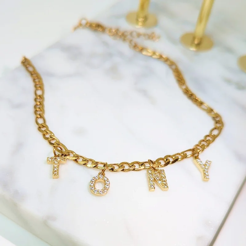 elastic bracelet for women-Gold Diamond Letter Name Anklet