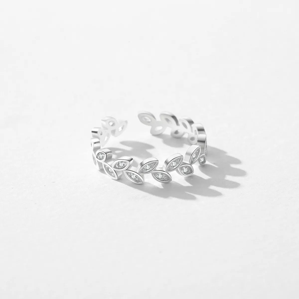 princess-cut rings for women-Simple Style Leaves Sterling Silver Plating Inlay Zircon Rhodium Plated Rings