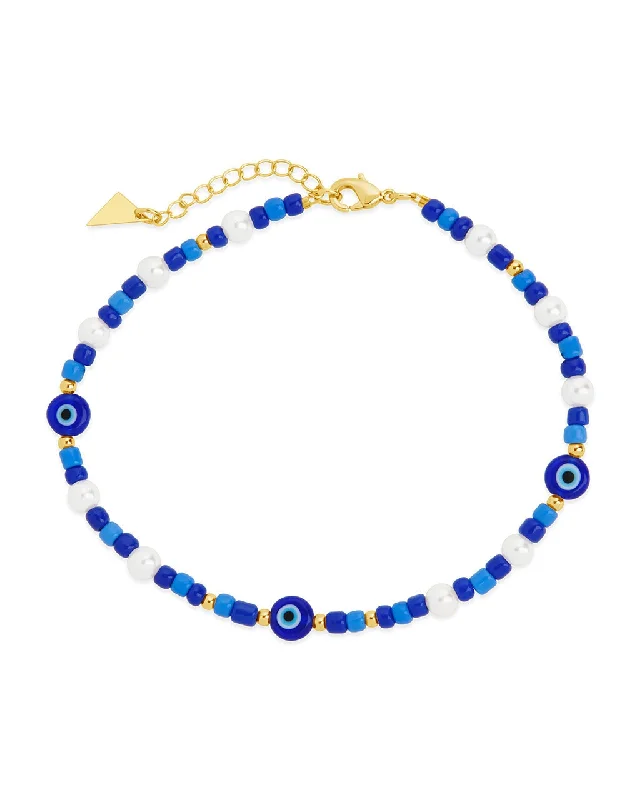 chain bracelet for women-Sibyl Evil Eye Charm & Pearl Anklet