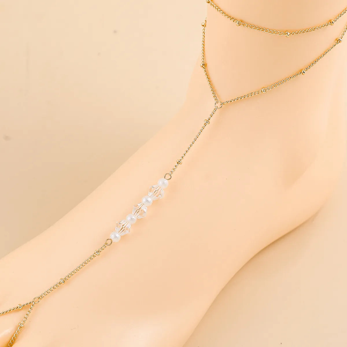 diamond bracelet for women-New Fashion Pearl Crystal Beaded Chain Alloy Anklet Foot Ornaments