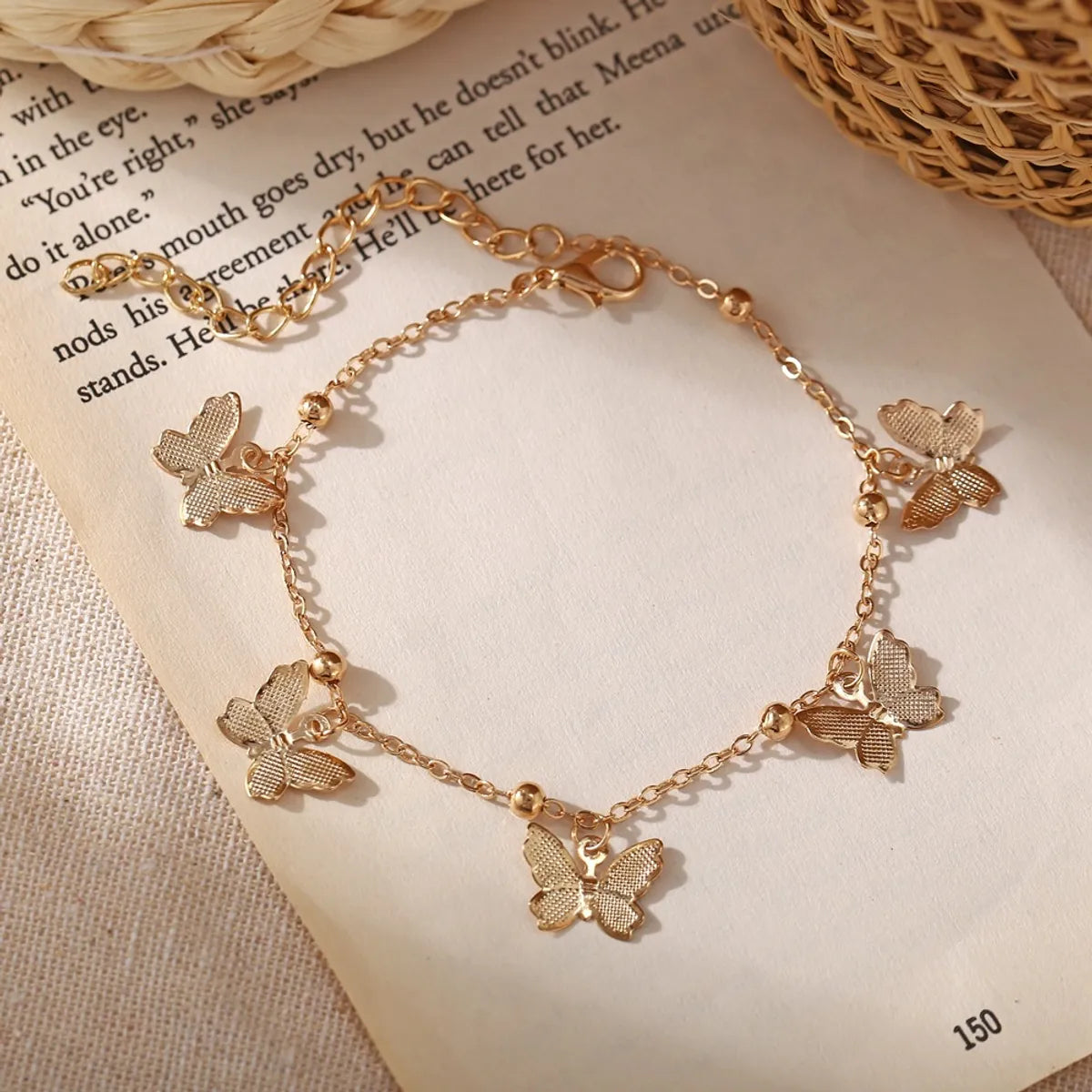 pearl charm bracelet for women-Fashion New Beach Hollow Butterfly Alloy Pendant Handmade Anklet