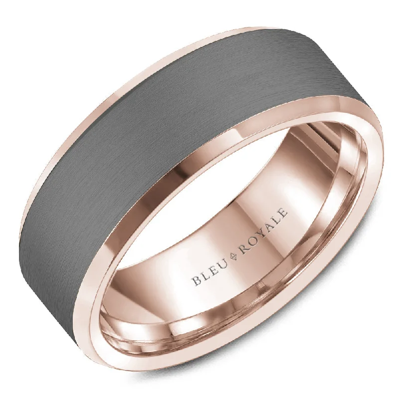 unique gemstone engagement rings for women-14K Rose Gold Trim With Brushed Grey Tantalum