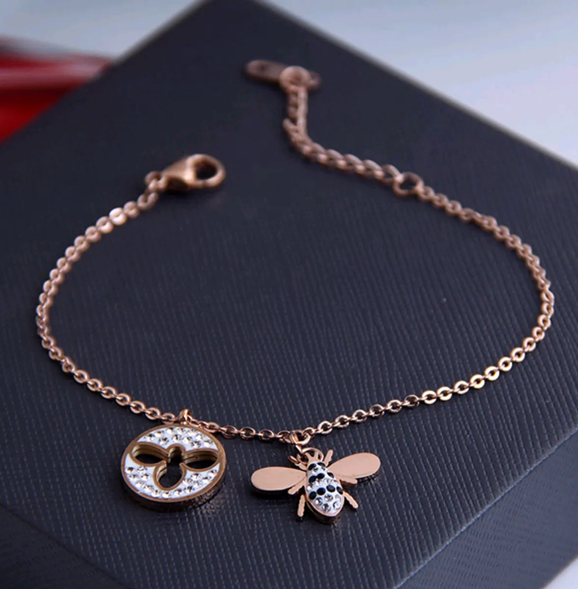 leather charm bracelet for women-Korean Diamond Bee Titanium Steel Anklet