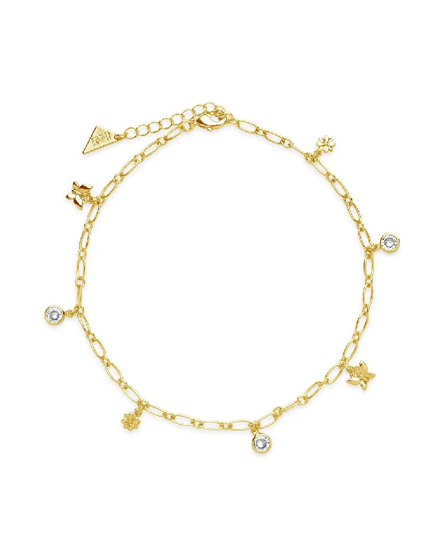 crystal bracelet for women-Butterfly and Blossom Anklet