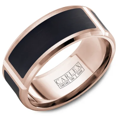 engagement rings with custom engraving for women-14K Rose Gold and Forged Black Carbon Fiber