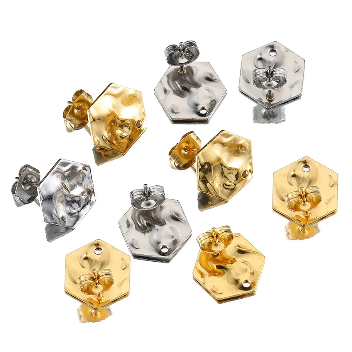 round rings for women-10 PCS/Package 304 Stainless Steel 18K Gold Plated Hexagon Polished Earring Findings