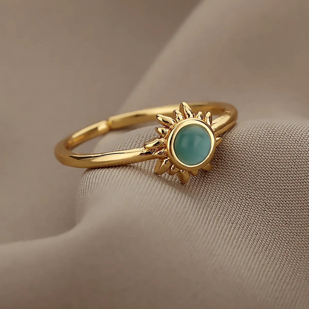 platinum rings for women-Retro Sun Brass Inlay Opal Open Ring 1 Piece