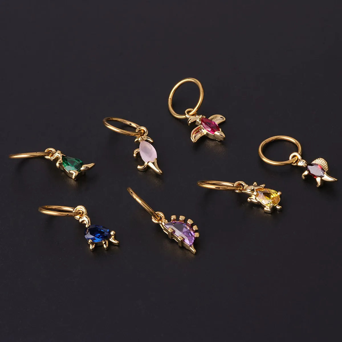 gold plated rings for women-Stainless Steel Closed Ring Colorful Zircon Dinosaur Ear Bone Ring