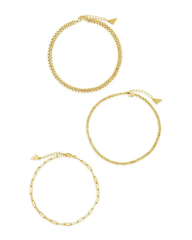 unique anklet for women-Three Row Chain Anklet Set