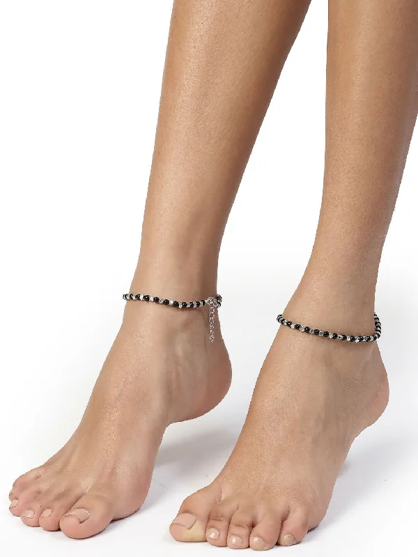 wedding anklet for women-NVR Women's Evil Eye Black & Silver Anklets