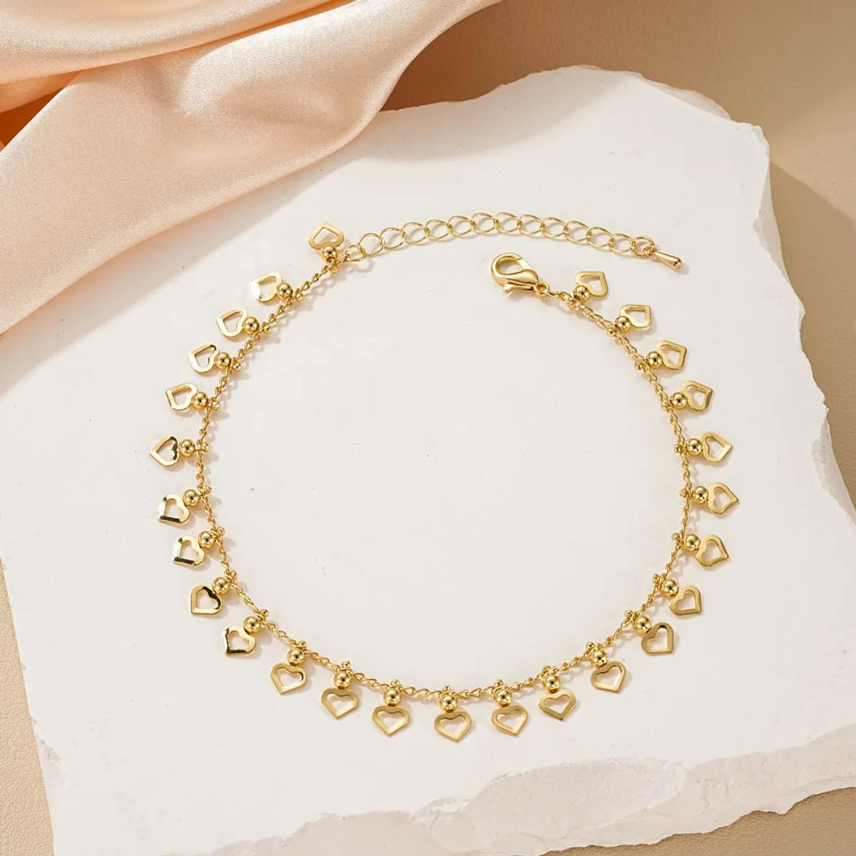 rhinestone anklet for women-Cute Sweet Heart Shape Alloy Plating Hollow Out Women's Anklet