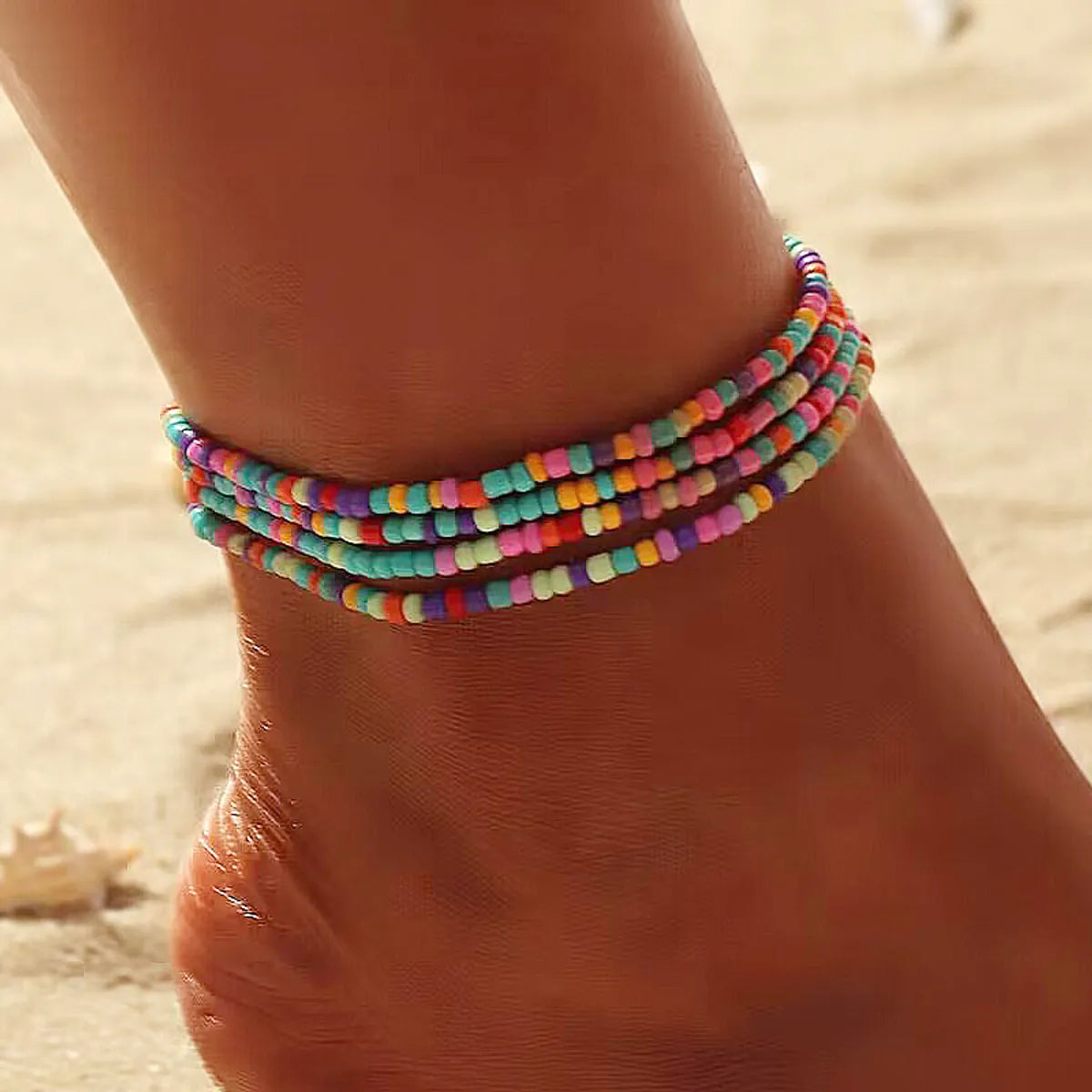 trendy chain bracelet for women-Wholesale Jewelry Hawaiian Ethnic Style Bohemian Round Seed Bead Beaded Layered Anklet