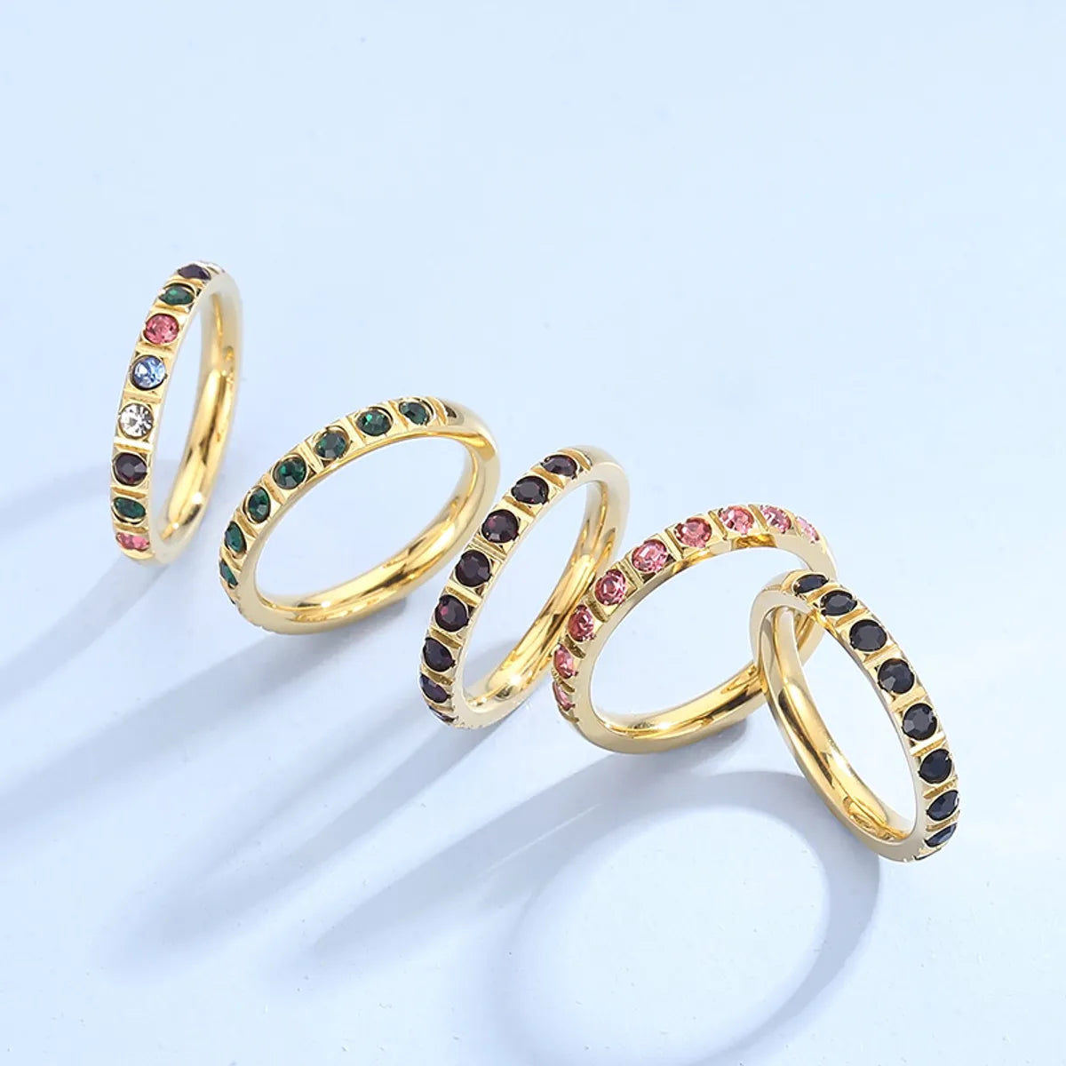 ruby rings for women-Simple Style Geometric Titanium Steel Plating Rhinestones 18k Gold Plated Rings