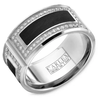 princess-cut diamond engagement rings for women-14K White Gold and Black Enamel with 0.72ct Diamonds