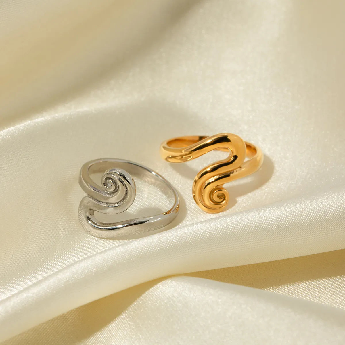 gold plated rings for women-Ig Style Spiral Stripe Stainless Steel 18k Gold Plated Rings