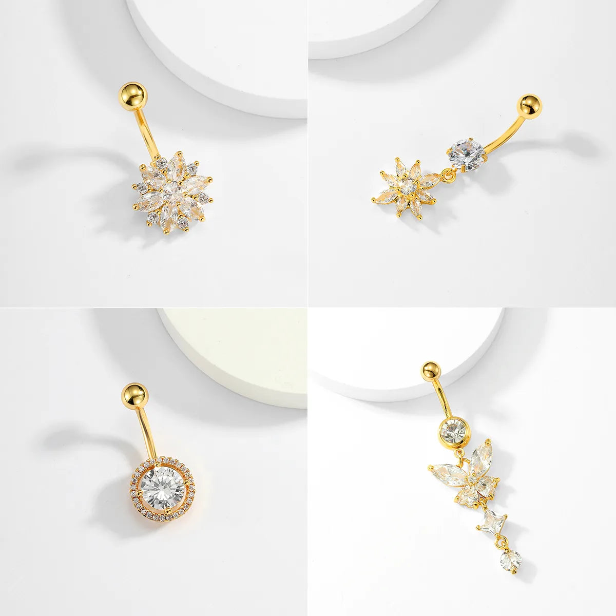 small rings for women-1 Piece Sexy Round Flower Butterfly Stainless Steel Plating Zircon Belly Ring