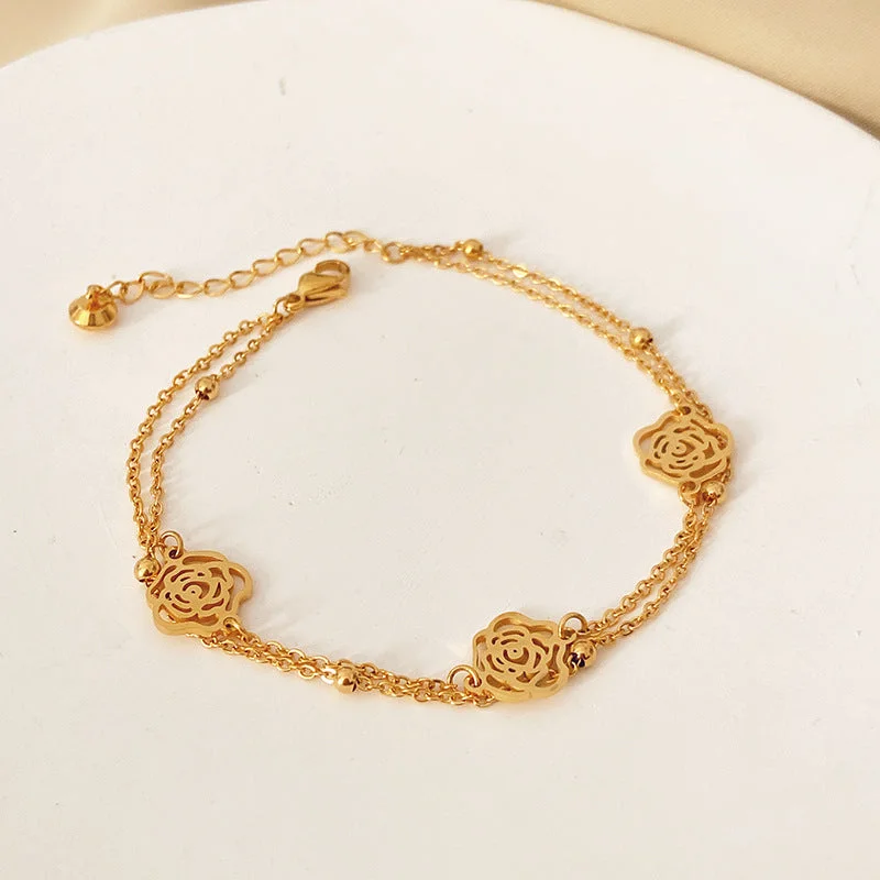 Gold Double Layer Camellia Anklet