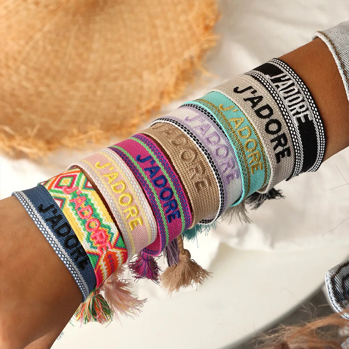 round rings for women-Cross-border  Cotton Woven Colorful Nepal Ethnic Style Hand-woven Long Fringe I Like Bracelets For Women Wholesale