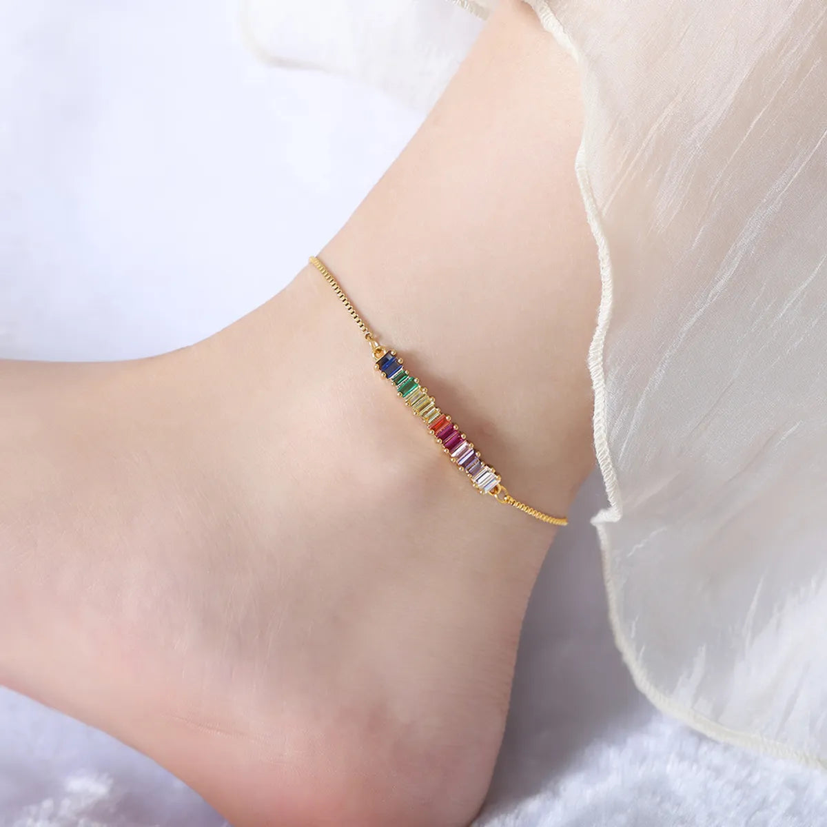 gold bangle bracelet for women-Ig Style Vacation Rectangle Titanium Steel Plating Inlay Zircon 18k Gold Plated Women's Anklet