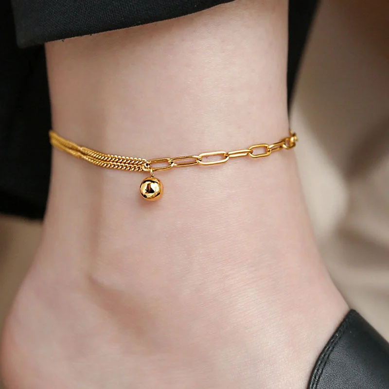 Chain Stitching Golden Ball Anklet