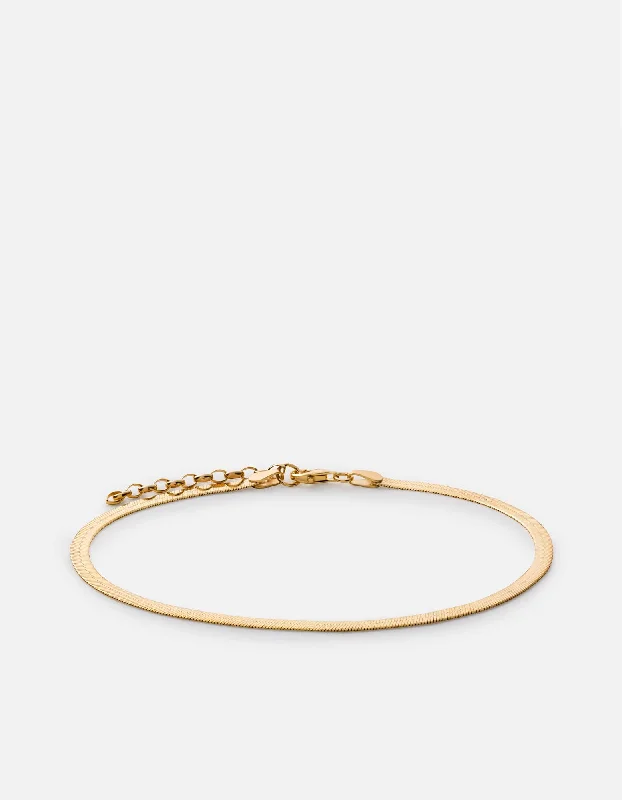 gold anklet for women-Herringbone Anklet, Gold Vermeil