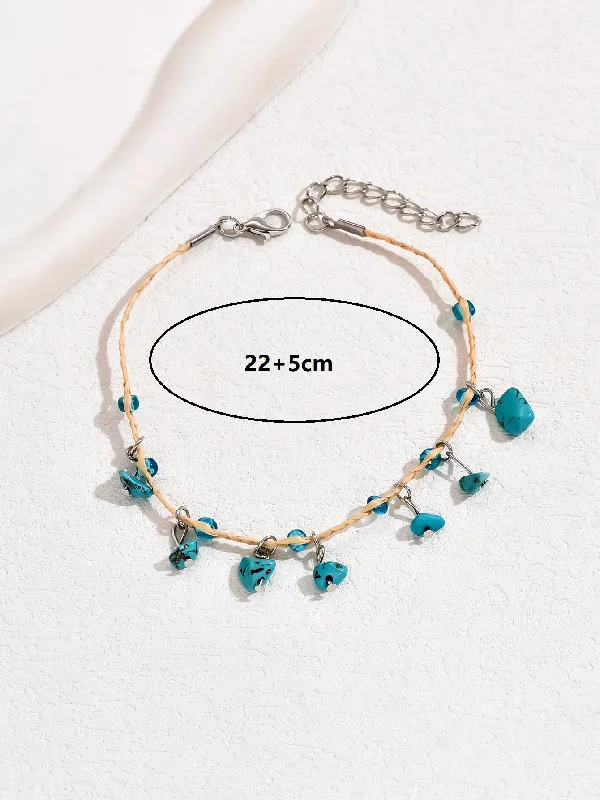 slim anklet for women-Casual Elegant Tropical Irregular Turquoise Straw Irregular Knitting Women's Anklet