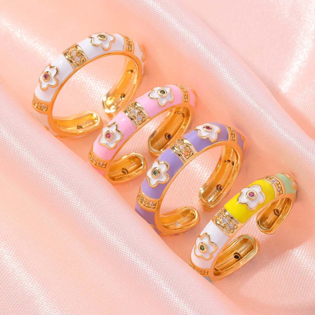 fashion rings for women-Wholesale Vintage Style Flower Copper Inlay Artificial Gemstones Open Rings