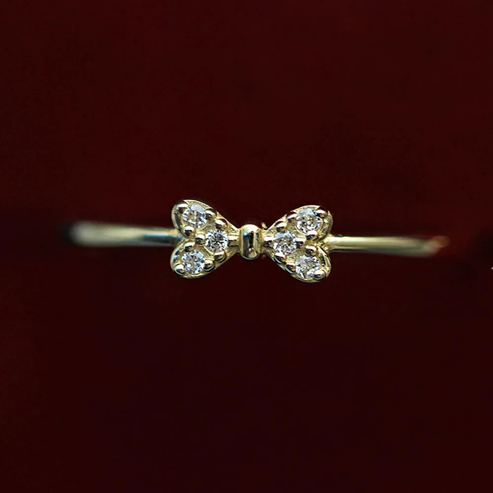 gold engagement rings for women-Wholesale Simple Style Bow Knot Sterling Silver 14k Gold Plated Zircon Rings