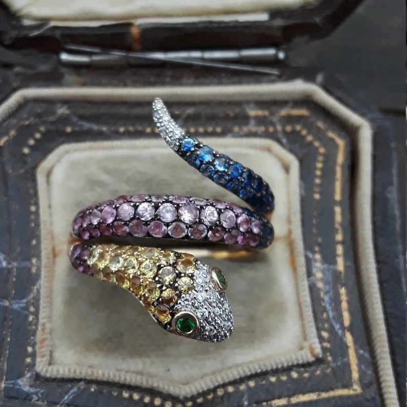 cushion-cut rings for women-Fashion Color Inlaid Zircon Snake Ring Women's Alloy Ring Wholesale